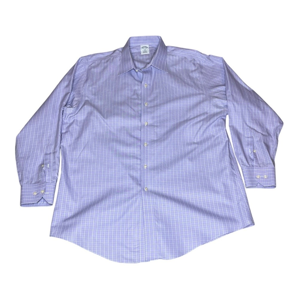 Brooks Brothers Regent 1818 Dress Shirt Purple Check Non-Iron 17.5 4/3 Mens